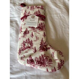 Christmas Stocking 20"x10" Red & Ivory Elk Woodland Scene Cotton Blend My Texas
